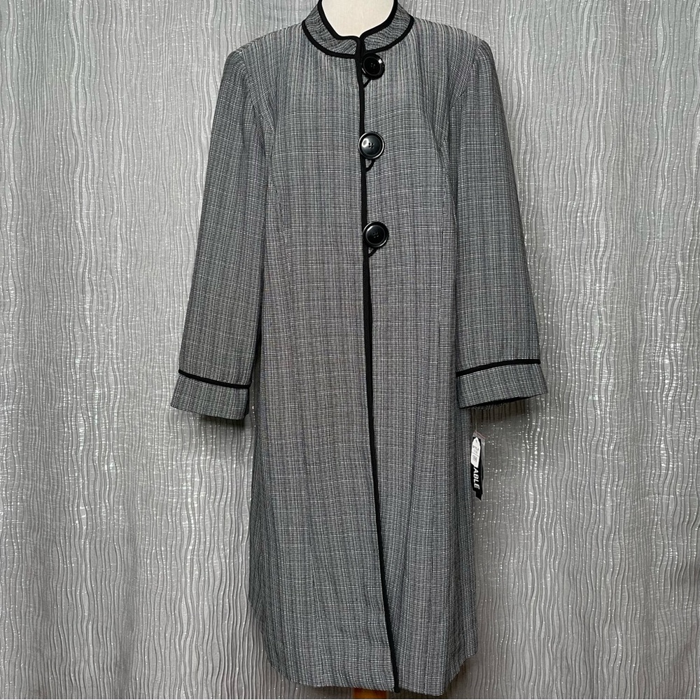 Classic Gray Womens Long Coat with Contrast Trim